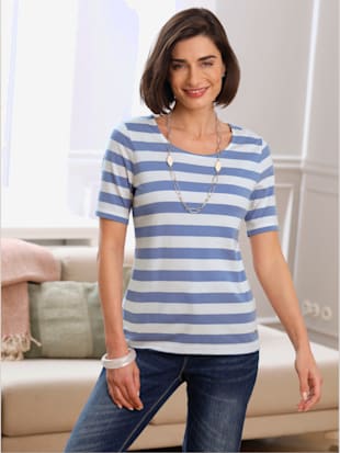 T-shirt à rayures 50% coton - Collection L - Bleu-blanc À Rayures