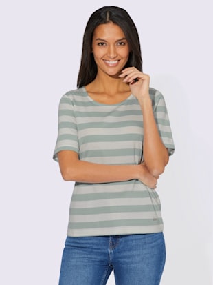 T-shirt à rayures 50% coton - Collection L - Menthe-blanc À Rayures