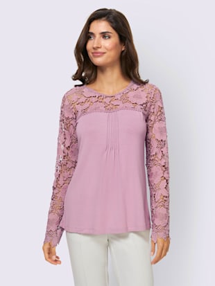 T-shirt superbe empiècement en dentelle - Ashley Brooke - Rose