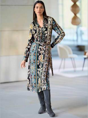 Robe imprimée superbe motif - Rick Cardona - Bleu Fumée-chamois Imprimé