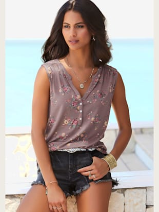 Débardeur lot de 2 : imprimé floral et uni - LASCANA - Taupe