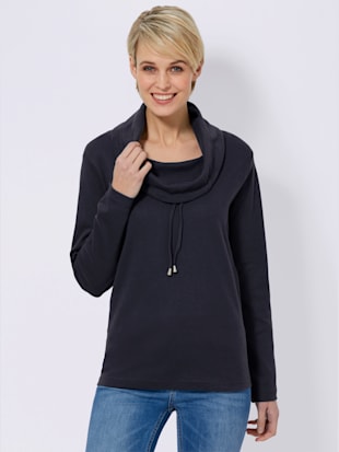 T-shirt en coton col roulé à nouer manches longues - Collection L - Marine