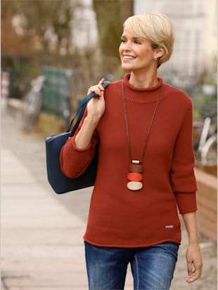 Pull à col roulé 50% coton - Collection L - Rouille