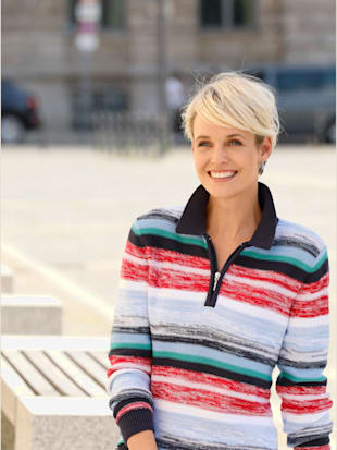 Pull polo pur coton - Collection L - Rouge-marine À Motifs