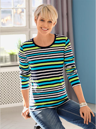 T-shirt à rayures 50% coton - Collection L - Turquoise-marine À Rayures