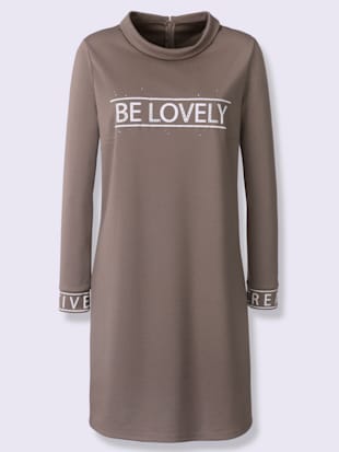 Robe en jersey inscription avec petites pierres brillantes fantaisie - Rick Cardona - Taupe
