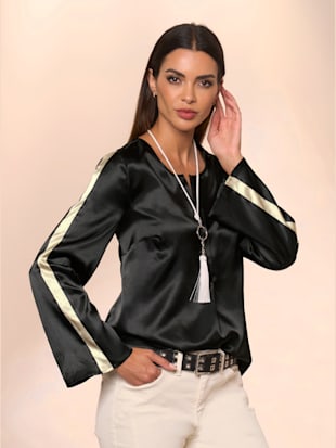 Chemisier rayures contrastées aux manches - Rick Cardona - Noir