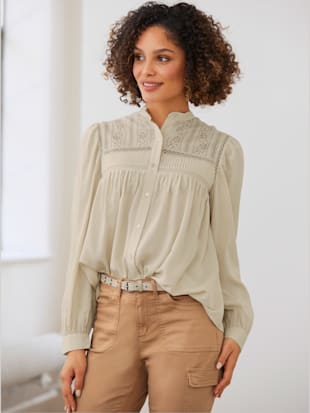 Chemisier jolie dentelle sur l'encolure - Linea Tesini - Sable