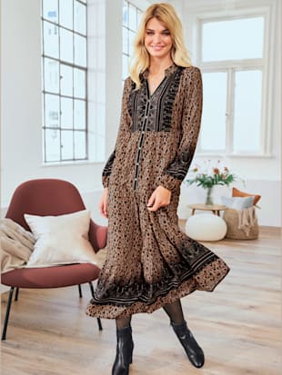 Robe imprimée joli motif léopard - Linea Tesini - Noir-chamois Imprimé