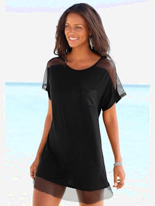 T-shirt long empiècements en résille transparente - s.Oliver - Noir