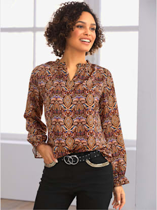 Chemisier finition des manches extensible - Linea Tesini - Noir-mandarine Imprimé