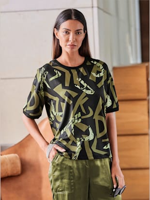 T-shirt imprimé élasthanne - Rick Cardona - Noir-olive Imprimé