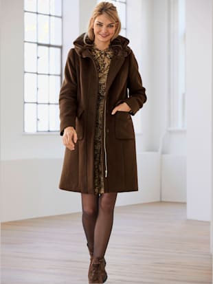 Manteau col tendance imitation fourrure froncé - Linea Tesini - Chocolat