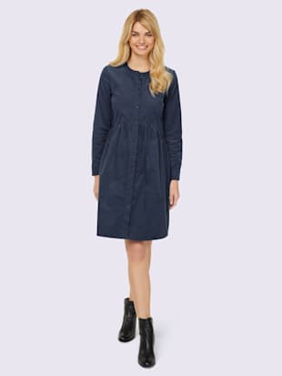 Robe en velours côtelé patte de boutonnage sur toute la longueur - Linea Tesini - Bleu Fumée