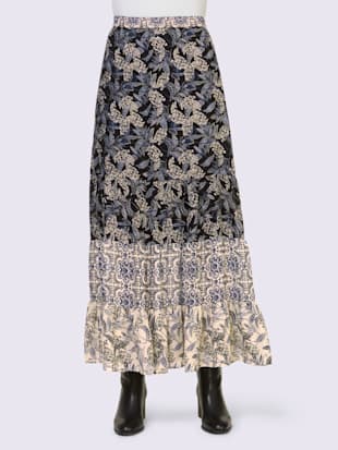 Jupe imprimée motif floral - Linea Tesini - Noir-bleu Fumée Imprimé