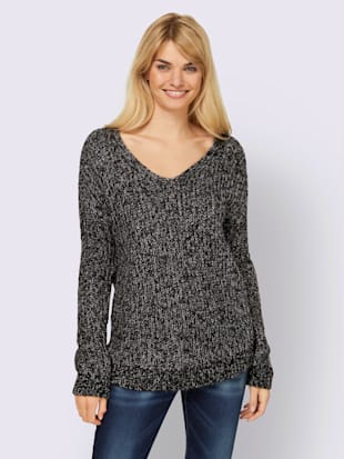 Pull encolure en v flatteuse - Linea Tesini - Noir Chiné