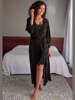 Élégant kimono maxi avec détails en dentelle - LASCANA - Noir