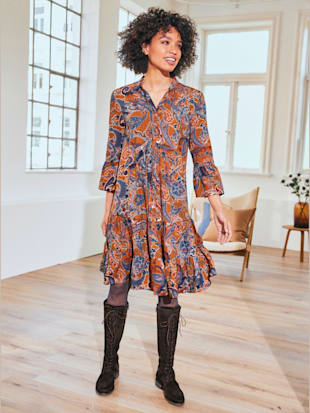 Robe imprimée motif paisley - Linea Tesini - Cognac-bleu Foncé Imprimé
