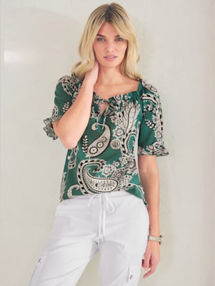 Chemisier élégant imprimé paisley - Linea Tesini - Émeraude-blanc Imprimé