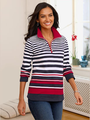 Sweatshirt pur coton - Collection L - Marine-rouge À Rayures