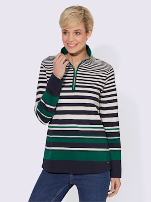 Sweatshirt pur coton - Collection L - Marine-vert Foncé À Rayures