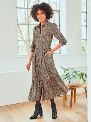 Robe imprimée imprimé mille-fleurs - Linea Tesini - Taupe Foncé-sauge Imprimé