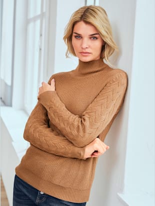 Pull motif torsadé sur les manches - Linea Tesini - Couleur Chamois