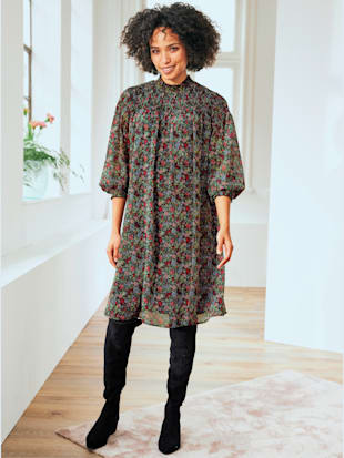 Robe imprimée avec motif floral tendance - Linea Tesini - Bleu Glacier-noir Imprimé