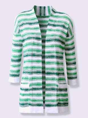 Veste en tricot 20% lin - Linea Tesini - Vert Pomme-blanc À Rayures