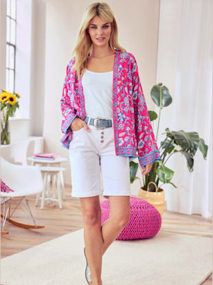 Veste chemisier agréable à porter - Linea Tesini - Fuchsia-bleu Ciel Imprimé