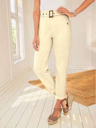 Pantalon twill avec ceinture à boucle décorative - Linea Tesini - Couleur Ivoire