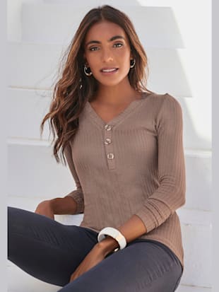 T-shirt manches longues patte de boutonnage devant - LASCANA - Taupe