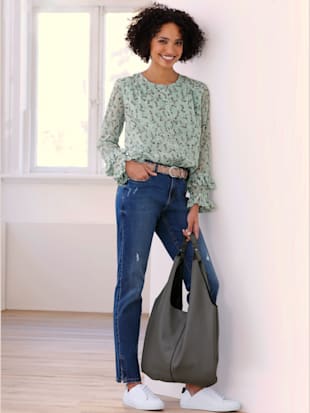 Chemisier manches à volants - Linea Tesini - Menthe-anthracite Imprimé