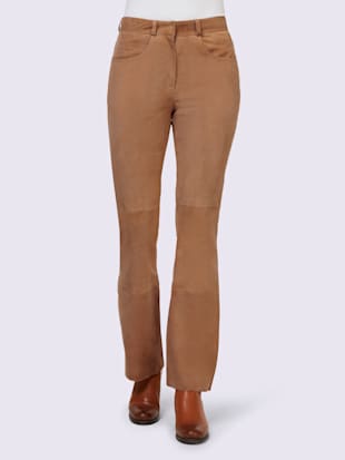 Pantalon en cuir cuir velours de chèvre - Linea Tesini - Couleur Chamois