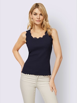 Débardeur en dentelle jersey fin - Linea Tesini - Marine