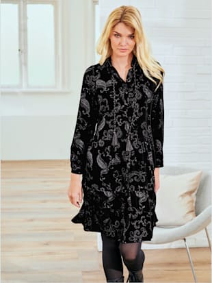 Robe imprimée qualité tissée - Linea Tesini - Noir-couleur Argenté Imprimé