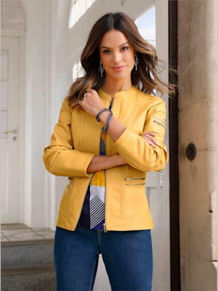 Veste en cuir poche sur la manche - - Ocre