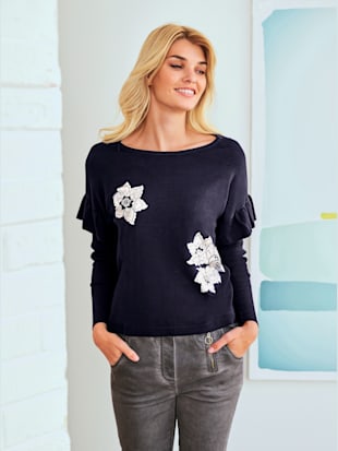 Pull manches à volants - Linea Tesini - Marine