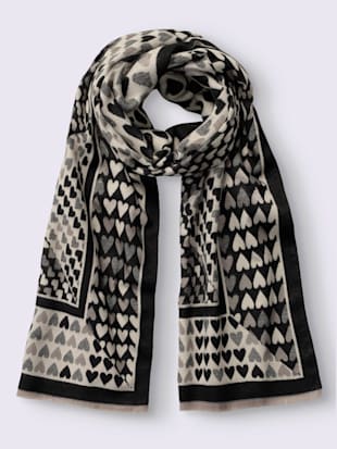echarpe+motif+cœur+tendance+-++-+noir-couleur+ivoire