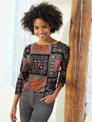 T-shirt imprimé pure viscose - Linea Tesini - Noir-bois De Rose Imprimé