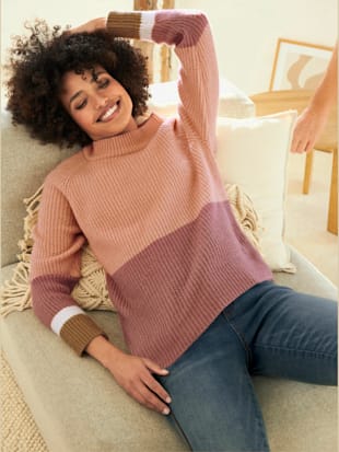 Pull motif tricoté multicolore - Linea Tesini - Couleur Poudre-chamois À Motifs