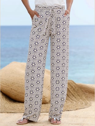 Pantalon+en+jersey+-+Linea+Tesini+-+couleur+ivoire-marine+imprime