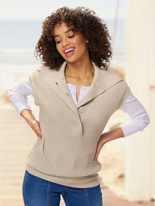 débardeur en tricot 2 types de cols : col montant ou à revers - best connection - sable chiné