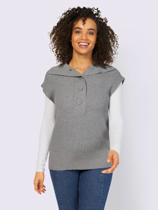 débardeur en tricot 2 types de cols : col montant ou à revers - best connection - gris chiné