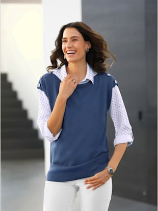 Débardeur en tricot pure coton pima - - Bleu Jean