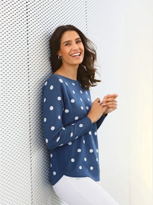 Pull à manches longues pure coton pima - - Bleu Jean-écru À Motifs