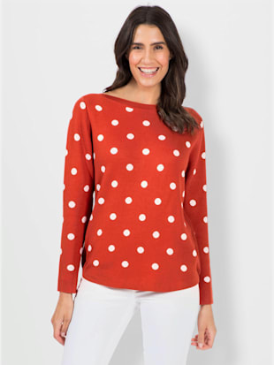 Pull à manches longues pure coton pima - - Terre Cuite-écru À Motifs