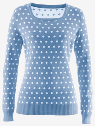 Pull à pois manches longues en jacquard - - Bleu-blanc À Pois