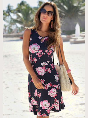 Robe d'été petite encolure goutte d'eau - Beachtime - Marine Imprimé