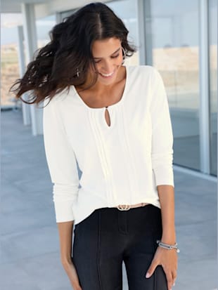 T-shirt femme à manches 3/4 fermeture boutonnée - - Blanc Cassé